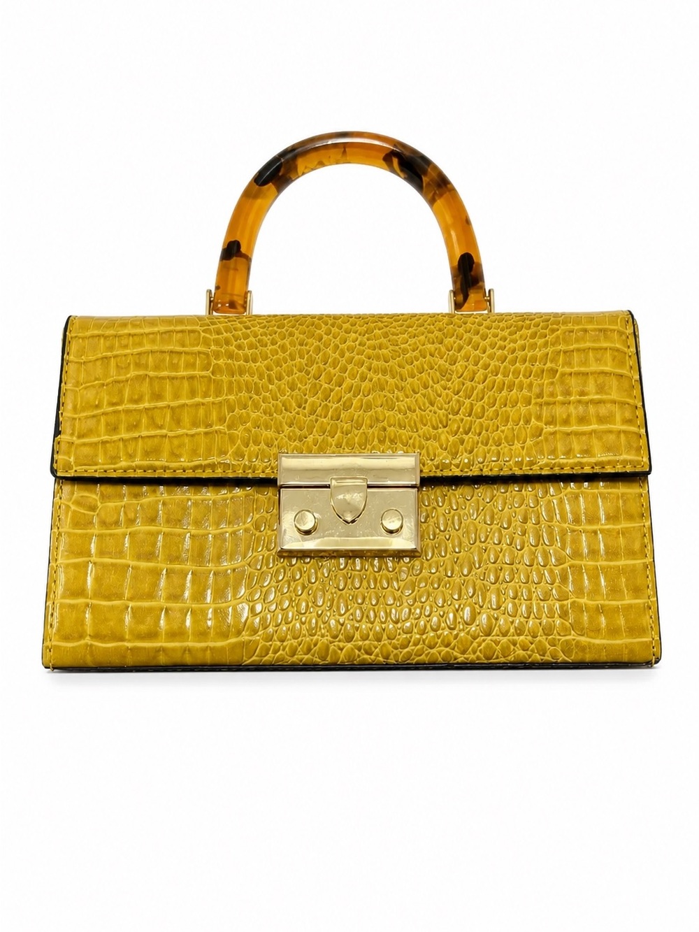 TOPSHOP Croc-Embossed, Box-Shaped, Top-Handle Satchel